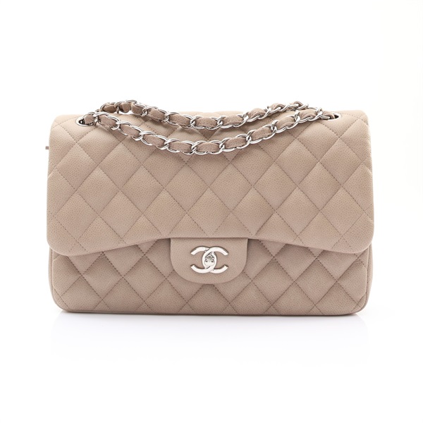 CHANEL 香奈兒 Jumbo 30 經典CF 肩背包 灰色 荔枝紋牛皮 銀扣 變色 A58600