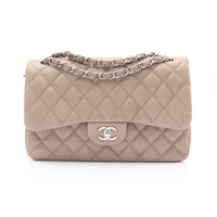 CHANEL 香奈兒 Jumbo 30 經典CF 肩背包 灰色 荔枝紋牛皮 銀扣 變色 A58600