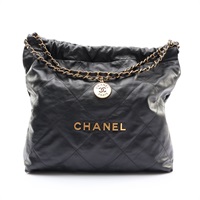 CHANEL 香奈兒 Medium 22 肩背包 黑色牛皮 金扣 AS3261
