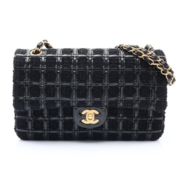 CHANEL 香奈兒 鍊帶 肩背包 黑色 粗花呢 漆皮 金釦 限量款
