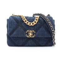 CHANEL 香奈兒 19 肩背包 藍色 單寧布 金扣 AS1160 AS1160