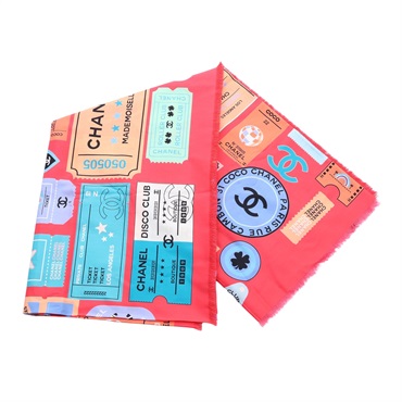 CHANEL 香奈兒 24C VIP Disco Ticket Stole 披肩 圍巾 粉/多色 棉布 絲綢