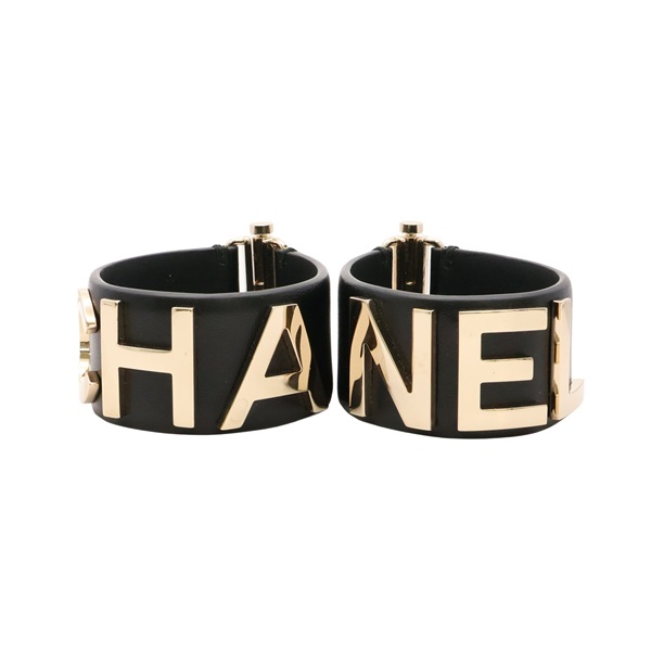 CHANEL 香奈兒 Logo LEATHER 手環 黑色 牛皮 金屬