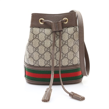 GUCCI 古馳 Web Mini Ophidia 水桶 肩背包 棕色 GG Supreme帆布 550620