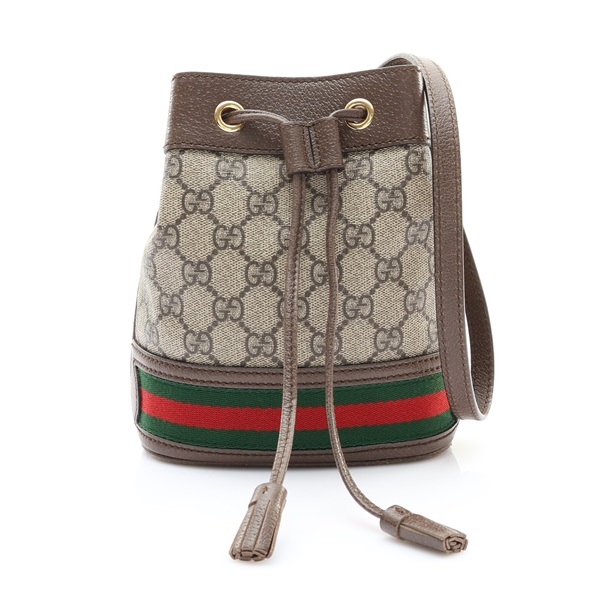 GUCCI 古馳 Web Mini Ophidia 水桶 肩背包 棕色 GG Supreme帆布 550620