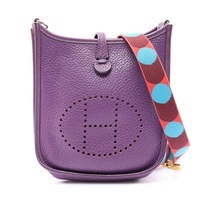 HERMES 愛馬仕 Mini Evelyne 肩背包 夢幻紫 TC牛皮 銀扣 口R刻 H069426CK