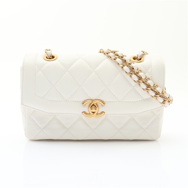 CHANEL 香奈兒 Mini CC Flap 鍊帶 肩背包 白色 菱格紋羊皮 金扣