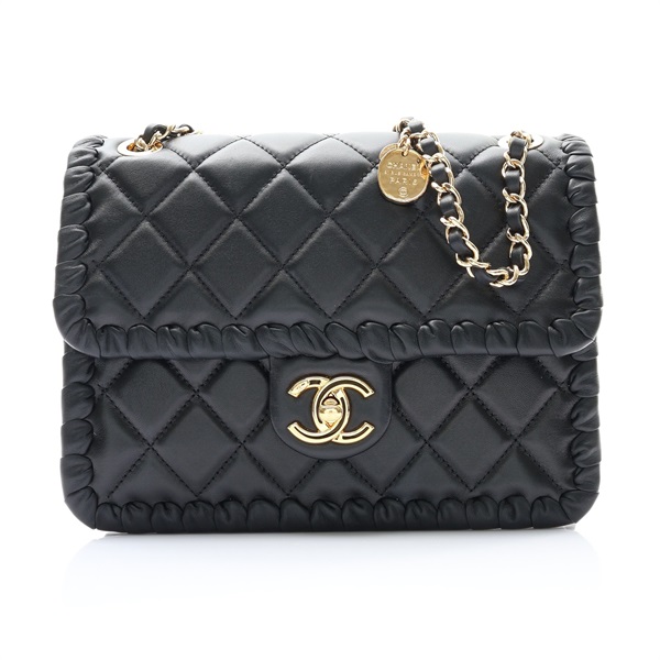 CHANEL 香奈兒 My Own Frame Flap 肩背包 黑色 羊皮 絎縫 金釦 AS2496