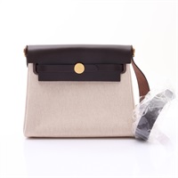 HERMES 愛馬仕 Herbag Zip 20 肩背包 米色帆布 烏木色牛皮 K刻 金扣 H085414CC