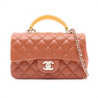 CHANEL 香奈兒 CoCo Handle 兩用包 棕/黃色 羊皮 金扣 AS2431