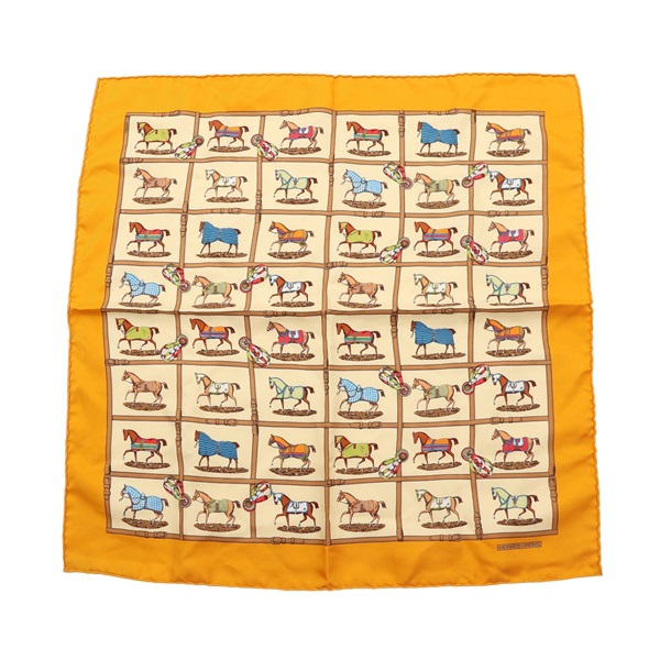 HERMES 愛馬仕 Petits Chevaux 方巾 黃色 絲綢
