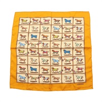 HERMES 愛馬仕 Petits Chevaux 方巾 黃色 絲綢