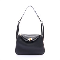 HERMES 愛馬仕 Lindy 26 琳蒂包 肩背包 黑色 Clemence牛皮 G刻 金扣 H073428CC