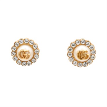 GUCCI 古馳 GG Marmont 花卉 水鑽 耳環 金色金屬