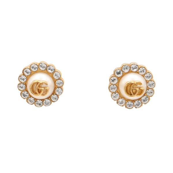 GUCCI 古馳 GG Marmont 花卉 水鑽 耳環 金色金屬