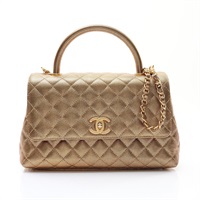 CHANEL 香奈兒 Coco Top Handle 兩用包 金色 荔枝紋 菱格紋牛皮 金釦 A92991
