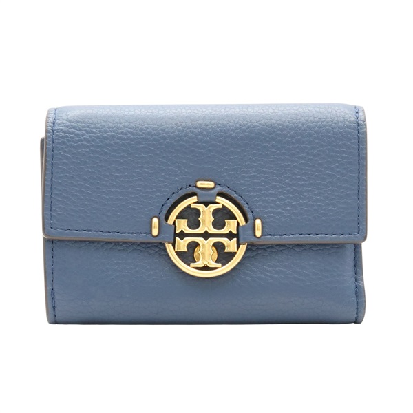 TORY BURCH 湯麗柏琦 MILLER 三折短夾 藍色  荔枝紋皮革 79393