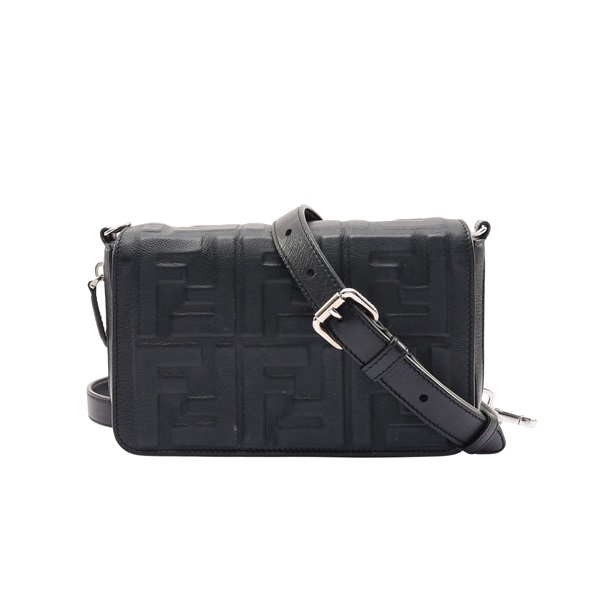 FENDI 芬迪 FF 壓紋 肩背包 黑色 牛皮 7M0299 A72V