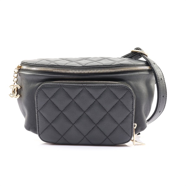 CHANEL 香奈兒 Business Affinity Waist Belt 胸包 腰包 黑色 荔枝紋牛皮 金扣 AS0465