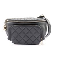 CHANEL 香奈兒 Business Affinity Waist Belt 胸包 腰包 黑色 荔枝紋牛皮 金扣 AS0465