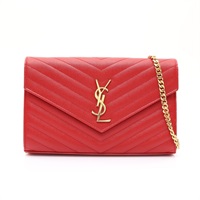 SAINT LAURENT YSL 聖羅蘭 Chain Wallet Cassandre 肩背包 愛神紅 牛皮 377828