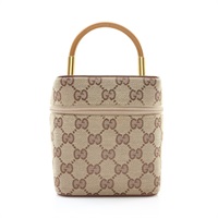 GUCCI 古馳 Vanity 化妝包 手提包 棕色 GG 帆布 039-1052