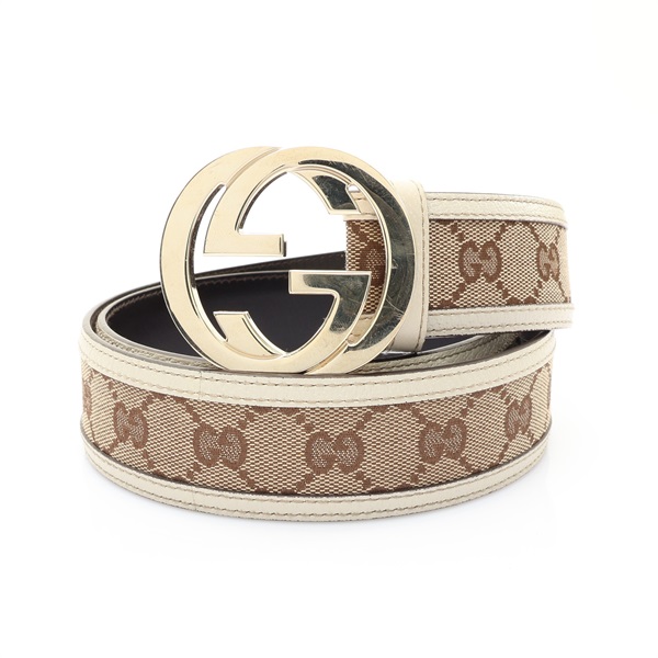 GUCCI 古馳 Interlock GG 皮帶 米色 GG Supreme帆布 114876