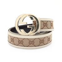 GUCCI 古馳 Interlock GG 皮帶 米色 GG Supreme帆布 114876