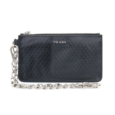 PRADA 普拉達 鍊條 鑰匙掛包 零錢包 黑色牛皮 2M1273