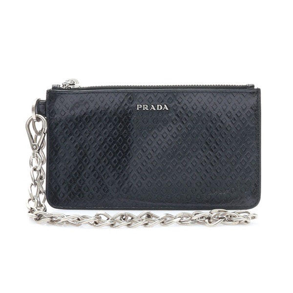 PRADA 普拉達 鍊條 鑰匙掛包 零錢包 黑色牛皮 2M1273