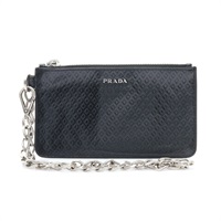 PRADA 普拉達 鍊條 鑰匙掛包 零錢包 黑色牛皮 2M1273
