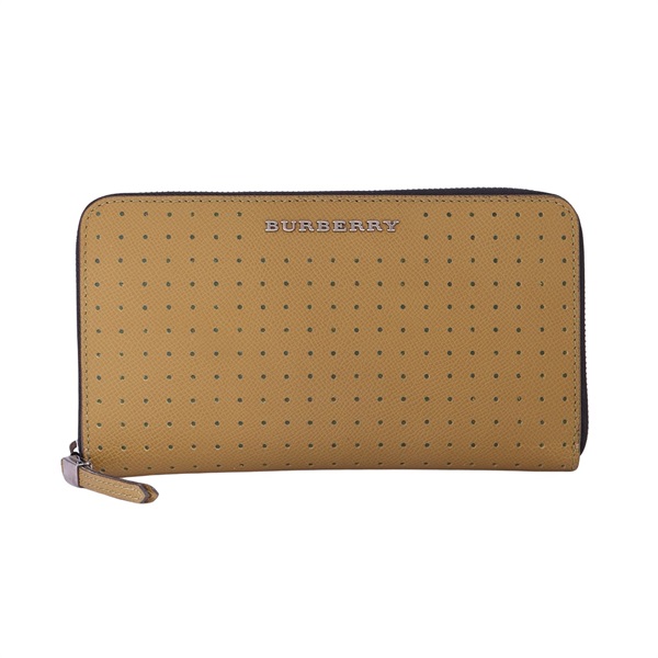 BURBERRY 巴寶莉 Renfrew綠色洞洞 拉鏈長夾 萊姆黃綠色 牛皮 3902823