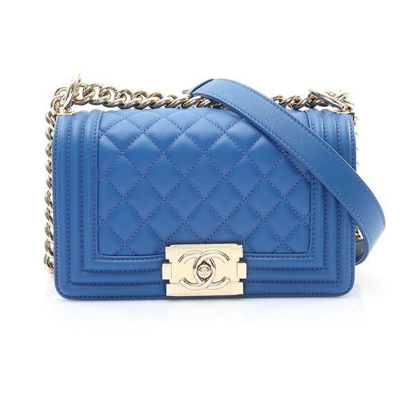 CHANEL 香奈兒 BOY 20 肩背包 藍色 牛皮 金扣 A67085