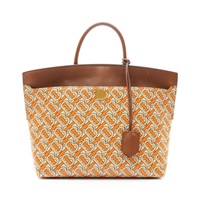 BURBERRY 巴寶莉 Monogram Society 手提包 棕/橘色 牛皮 PVC塗層帆布 缺背帶 63829