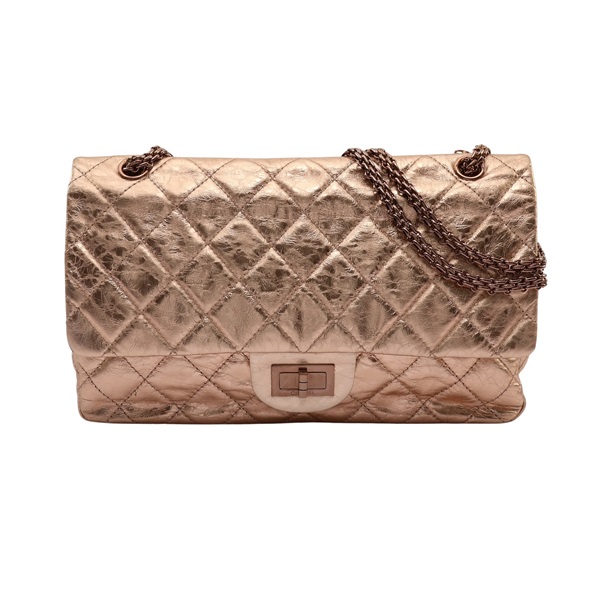 CHANEL 香奈兒 2.55 肩背包 香檳金 菱格紋 牛皮 無卡 A37590