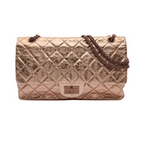 CHANEL 香奈兒 2.55 肩背包 香檳金 菱格紋 牛皮 無卡 A37590