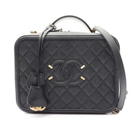 CHANEL 香奈兒 Vanity Case 肩背包 黑色 荔枝紋 菱格紋牛皮 金釦 A13043 A93344