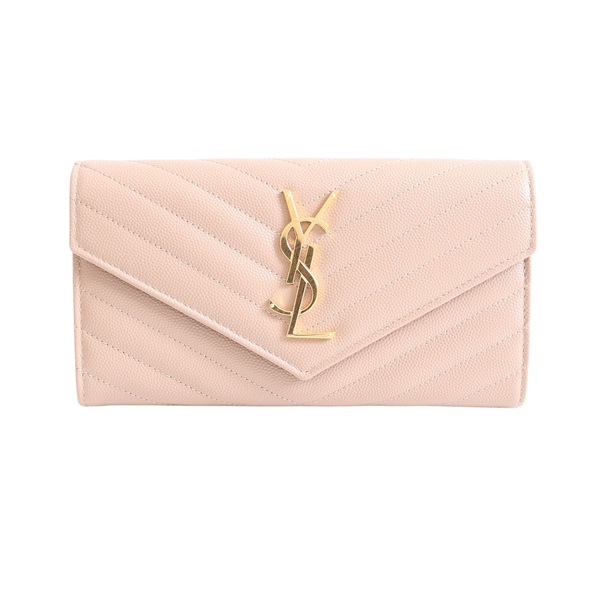 SAINT LAURENT YSL 聖羅蘭 Cassandre Matelasse 扣式 長夾 米色 牛皮 372264
