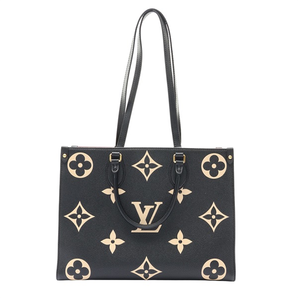 LOUIS VUITTON LV 路易威登 OnTheGo MM 兩用包 米/黑色 原花 牛皮 壓紋 M45495