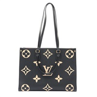 LOUIS VUITTON LV 路易威登 OnTheGo MM 兩用包 米/黑色 原花 牛皮 壓紋 M45495