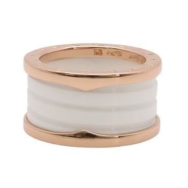 BVLGARI 寶格麗 B.zero1 四環戒 #53 18K玫瑰金 白陶瓷 345831