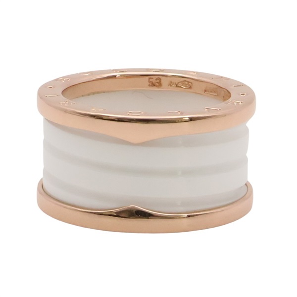 BVLGARI 寶格麗 B.zero1 四環戒 #53 18K玫瑰金 白陶瓷 345831