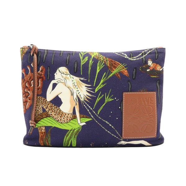 LOEWE 羅威 Paula's Ibiza Mermaid 手拿包 藍/紅色 帆布 C630C63X01