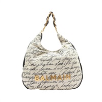 BALMAIN 寶曼 Large 1945 Soft Hobo 肩背包 米/黑色 帆布牛皮
