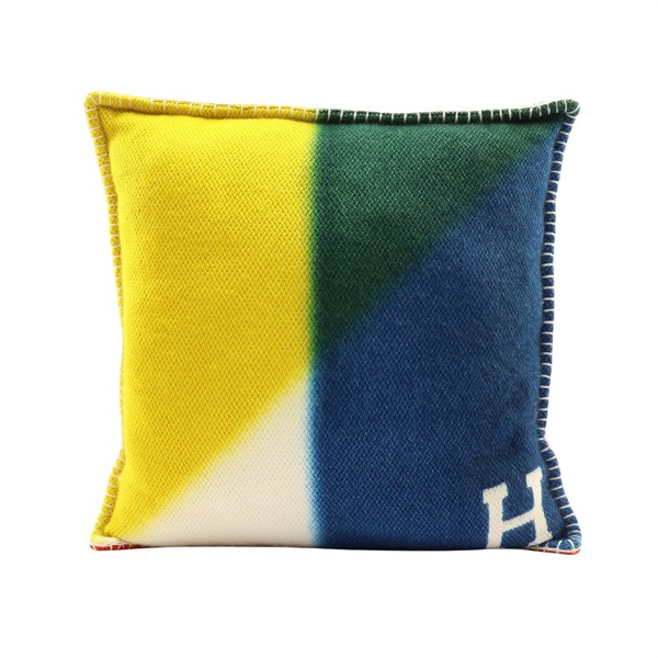 HERMES 愛馬仕 Avalon Tangram 抱枕 藍/黃色 羊絨 H102966M 11