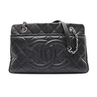 CHANEL 香奈兒 Timeless CC 鍊帶肩背包 黑色 荔枝紋牛皮 銀扣 A67294