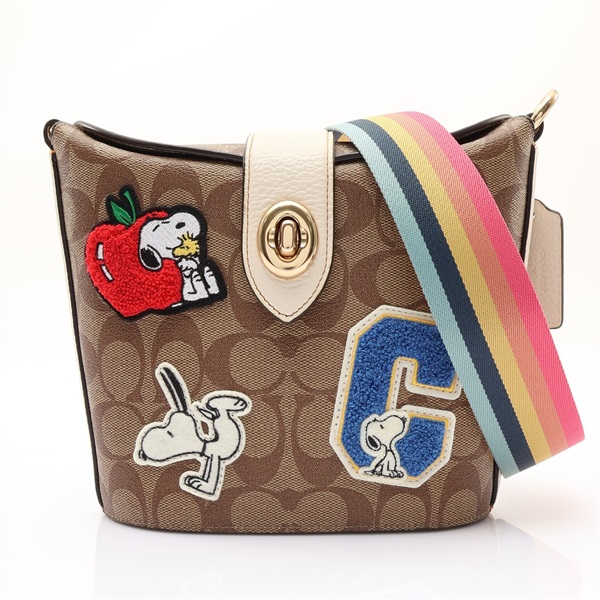 COACH 寇馳 Addie 肩背包 棕色 帆布 Peanuts聯名款 C4113