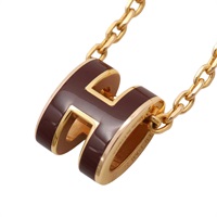 HERMES 愛馬仕 Mini Pop H 項鏈 深棕色琺瑯 金色鍍金 H147992FO