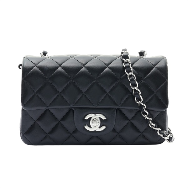 CHANEL 香奈兒 Mini Classic Flap 肩背包 黑色 羊皮 銀釦 A69900