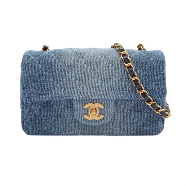 CHANEL 香奈兒 COCO 20 肩背包 藍色 丹寧 金扣 A69900